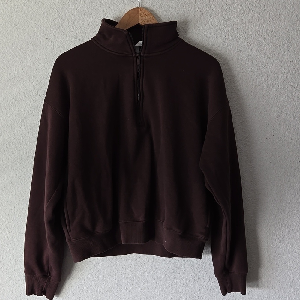 Fabletics Athletic Chocolate Brown Pullover Quarter Zip Sweatshirt Size XL - Picture 4 of 6